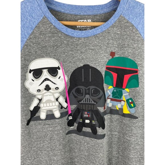 Star Wars Mens Size Large Gray/Blue Short Sleeve T-shirt Boba Fett Darth Vader - Picture 2 of 7